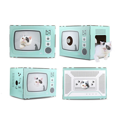 고양이 집 스크래처 레트로 tv 모양 고양이 라운지 스크래치 패드 골판지 동굴 침대 스크래처
