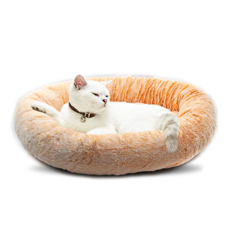 도넛 고양이 침대 중간 작은 개를위한 가짜 모피 개 침대 자기 온난화 포옹 애완 동물 침대 럭셔리 매트