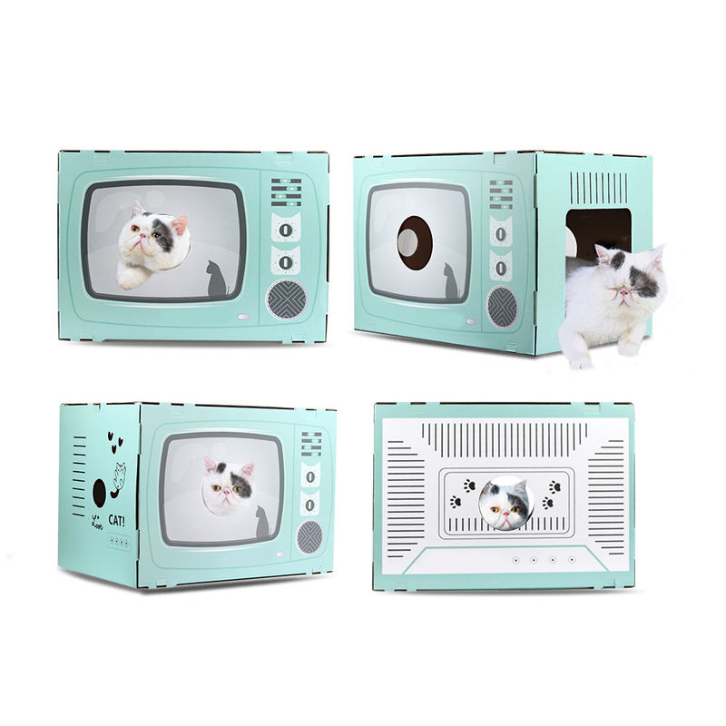 고양이 집 스크래처 레트로 tv 모양 고양이 라운지 스크래치 패드 골판지 동굴 침대 스크래처