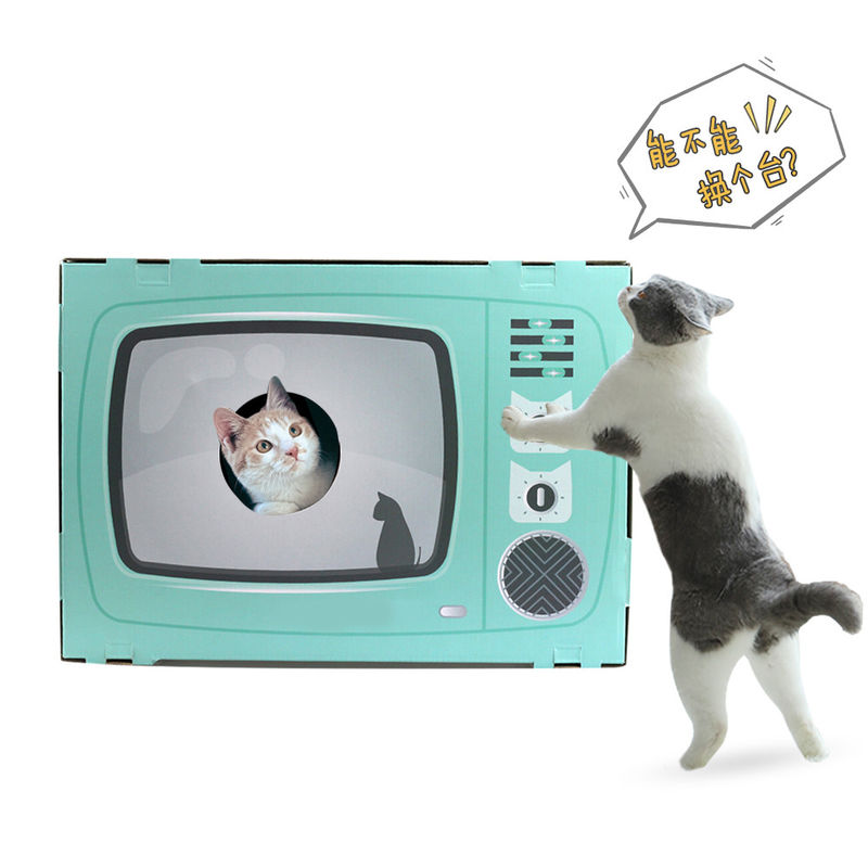 고양이 집 스크래처 레트로 tv 모양 고양이 라운지 스크래치 패드 골판지 동굴 침대 스크래처