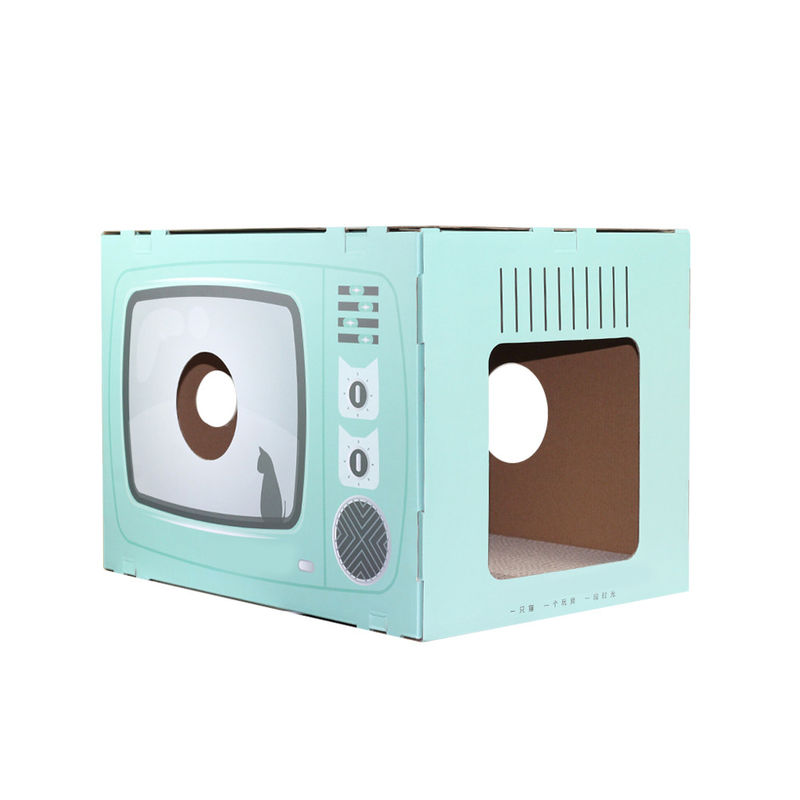 고양이 집 스크래처 레트로 tv 모양 고양이 라운지 스크래치 패드 골판지 동굴 침대 스크래처