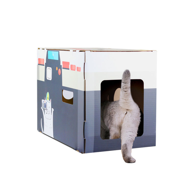 고양이 집 스크래처 레트로 카메라 모양 스크래치 패드가있는 고양이 라운지 골판지 동굴 침대 스크래처