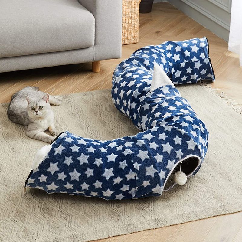 애완 동물 새끼 고양이 강아지를위한 재미있는 공으로 접을 수있는 중앙 매트 개가있는 침대가있는 재미있는 고양이 터널