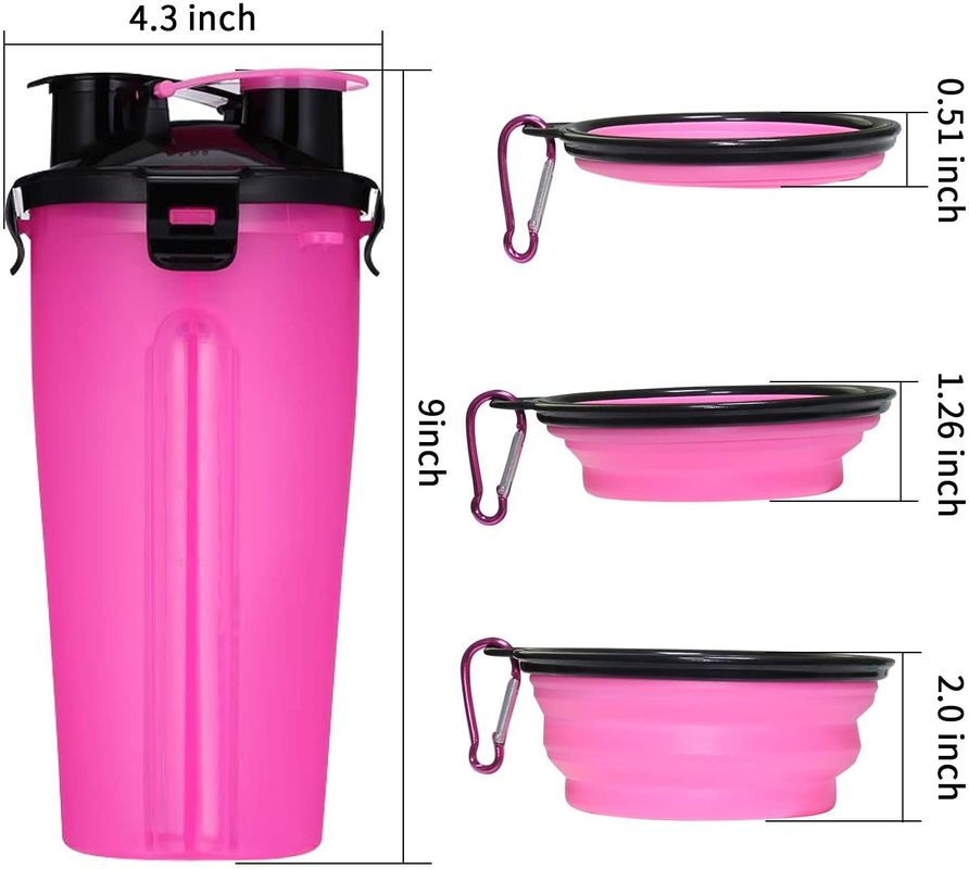 2개의 접을 수 있는 실리콘 그릇을 가진 350ml 옥외 휴대용 애완 동물 물병 분배기