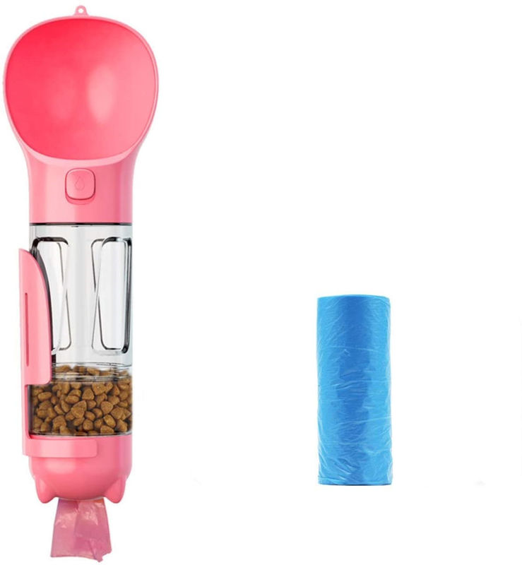 4 In1 음식 콘테이너 &amp; 폐기물 부대를 가진 휴대용 Leakproof 분홍색 개 물병